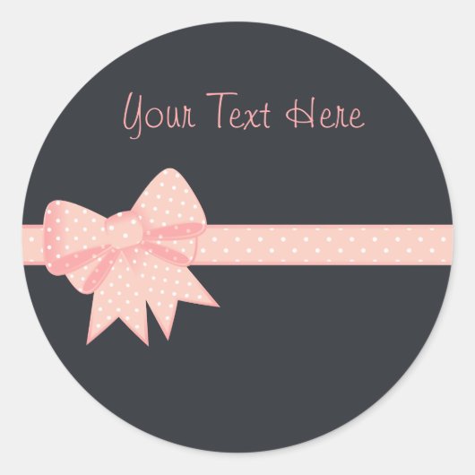Pink Polka Dot Bow Sitckers Ronde Sticker (Voorkant)
