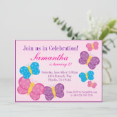 Pink Polka Dot Butterfly Birthday Party Invite Kaart (Staand voorkant)