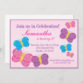 Pink Polka Dot Butterfly Birthday Party Invite Kaart (Voorkant / Achterkant)