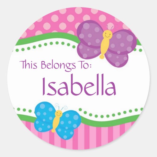 Pink Polka Dot Butterfly Terug naar School Sticker (Voorkant)