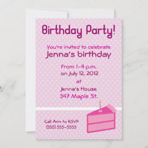 Pink Polka Dot Cake Birthday Party Invitation Kaart