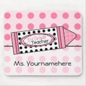 Pink Polka Dot Crayon 3rd graad leraar Mousepad Muismat (Voorkant)