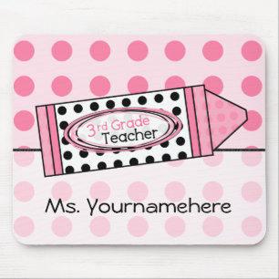 Pink Polka Dot Crayon 3rd graad leraar Mousepad Muismat