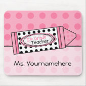 Pink Polka Dot Crayon 5e graad leraar Mousepad Muismat (Voorkant)