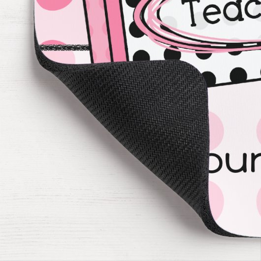Pink Polka Dot Crayon leraar Mousepad Muismat (Hoek)