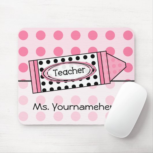 Pink Polka Dot Crayon leraar Mousepad Muismat (Met muis)