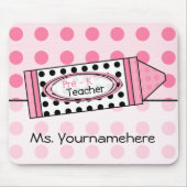 Pink Polka Dot Crayon Pre-K leraar Mousepad Muismat (Voorkant)