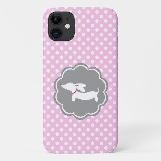 Pink Polka Dot Dachshund Mobiele Telefoon Case (Achterkant)