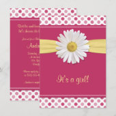 Pink Polka Dot Daisy Baby shower Uitnodiging (Voorkant / Achterkant)