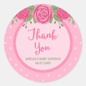 Pink Polka Dot en Rozen Hartelijk dank Ronde Sticker (Voorkant)