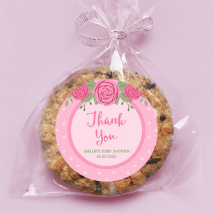 Pink Polka Dot en Rozen Hartelijk dank Ronde Sticker