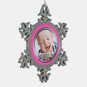 Pink Polka Dot Familiefoto Tin Sneeuwvlok Ornament (Links)