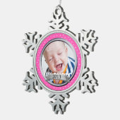 Pink Polka Dot Familiefoto Tin Sneeuwvlok Ornament (Rechts)
