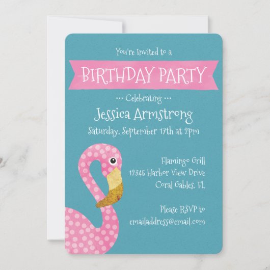 Pink Polka Dot Flamingo Birthday Kaart (Voorkant)