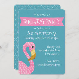 Pink Polka Dot Flamingo Birthday Kaart