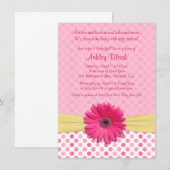 Pink Polka Dot Gerber Daisy Baby shower Uitnodigin Kaart (Voorkant / Achterkant)