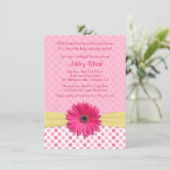 Pink Polka Dot Gerber Daisy Baby shower Uitnodigin Kaart (Staand voorkant)