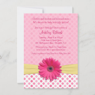 Pink Polka Dot Gerber Daisy Baby shower Uitnodigin Kaart