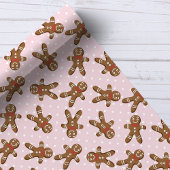 Pink Polka Dot Gingerbrood Man Kerstmis Cadeaupapier