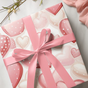 Pink Polka Dot Hearts Cadeaupapier