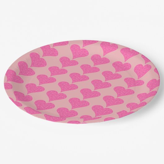 Pink Polka Dot Hearts Papieren Bordje (Gekanteld)