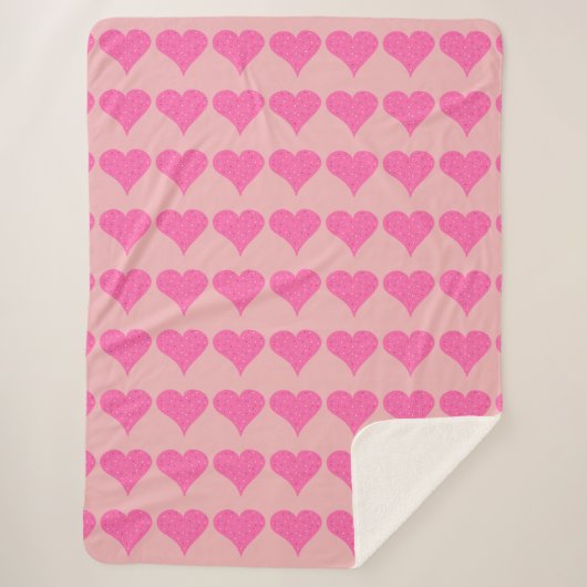 Pink Polka Dot Hearts Sherpa Deken (Voorkant)