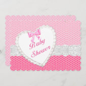 Pink Polka Dot Lace Heart Baby shower Uitnodiging (Voorkant / Achterkant)