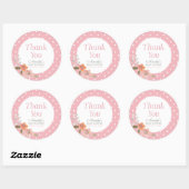 Pink Polka Dot met Delicate Floral Dank je Ronde Sticker (Vel)