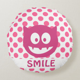 Pink Polka Dot Monster SMILE Rond Kussen