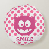 Pink Polka Dot Monster SMILE Rond Kussen (Achterkant)