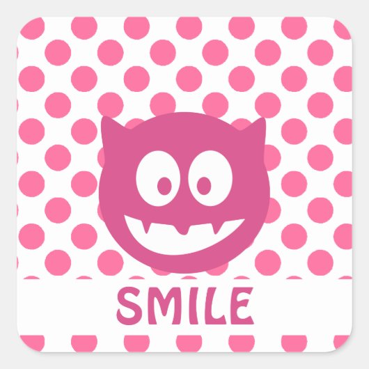Pink Polka Dot Monster SMILE Vierkante Sticker (Voorkant)