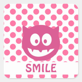 Pink Polka Dot Monster SMILE Vierkante Sticker