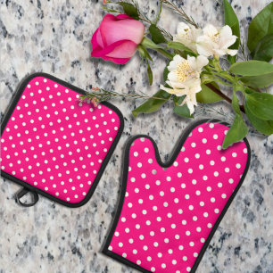 Pink Polka Dot Ovenwant & Pannenlap Set
