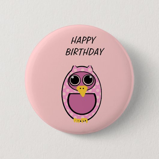 PINK POLKA DOT OWL RONDE BUTTON 5,7 CM (Voorkant)