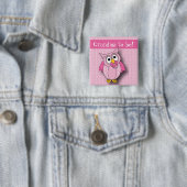 Pink Polka Dot Owl | Thema Baby shower Vierkante Button 5,1 Cm (In situ)