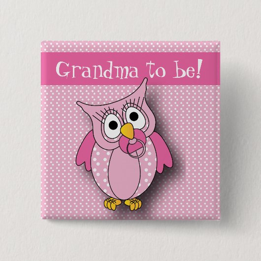 Pink Polka Dot Owl | Thema Baby shower Vierkante Button 5,1 Cm (Voorkant)