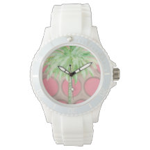 Pink Polka Dot Palm Tree horloge
