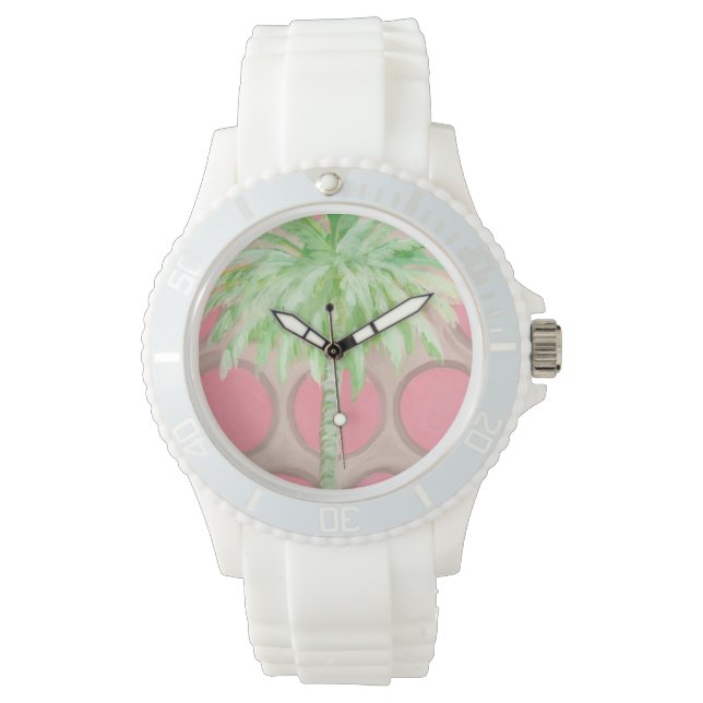 Pink Polka Dot Palm Tree horloge (Voorkant)