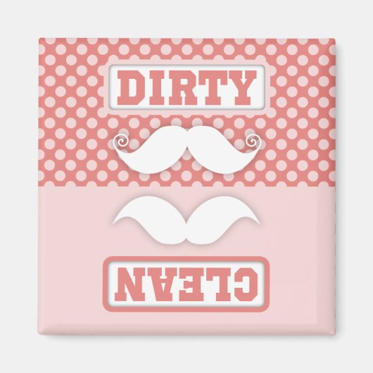 Pink Polka Dot Pattern Mustache Clean Dirty Magneet (Voorkant)