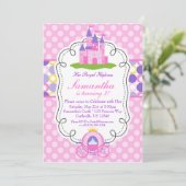Pink Polka Dot Princess Birthday Party Kaart (Staand voorkant)