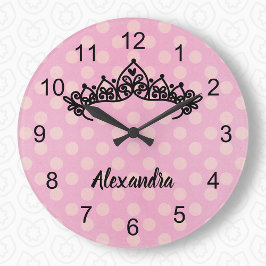 Pink Polka Dot Princess Tiara Wall Clock Grote Klok