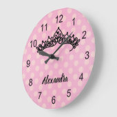 Pink Polka Dot Princess Tiara Wall Clock Grote Klok (Hoek)