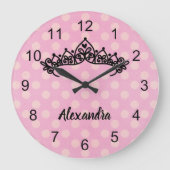 Pink Polka Dot Princess Tiara Wall Clock Grote Klok (Voorkant)