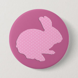 Pink Polka Dot Silhouette Easter Bunny Button