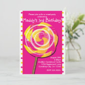 Pink Polka Dot Snoep Land Lollipop Invitation Kaart (Staand voorkant)