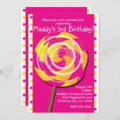 Pink Polka Dot Snoep Land Lollipop Invitation Kaart (Voorkant / Achterkant)