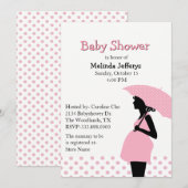 Pink Polka Dot Umbrella Baby shower Uitnodiging (Voorkant / Achterkant)