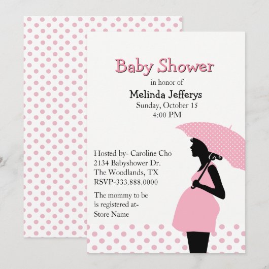 Pink Polka Dot Umbrella Baby shower Uitnodiging (Voorkant / Achterkant)