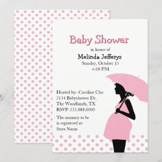 Pink Polka Dot Umbrella Baby shower Uitnodiging