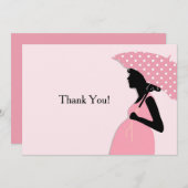 Pink Polka Dot Umbrella Dank u Notecard Notitiekaartje (Voorkant / Achterkant)